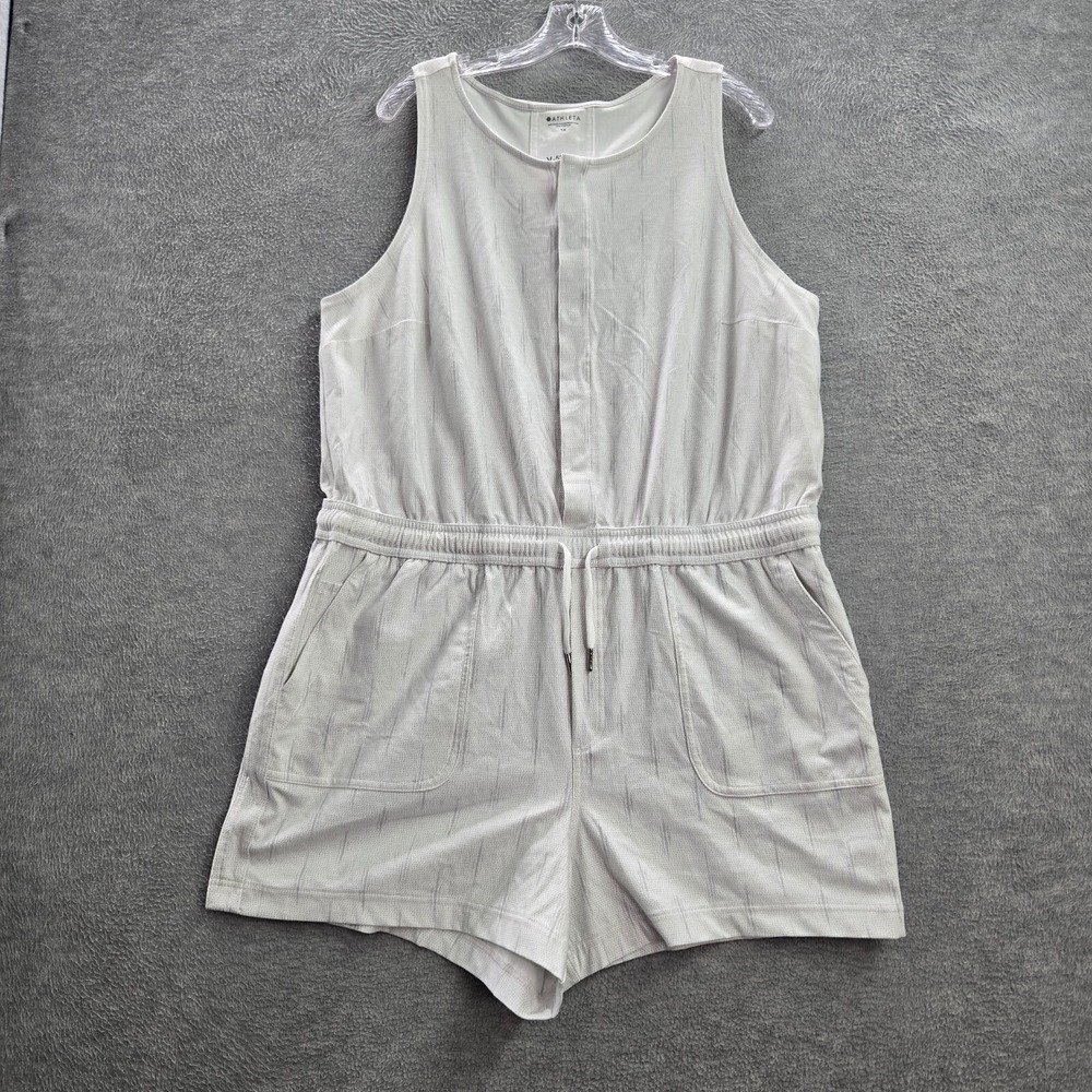 Athleta Women Rompers 1x White Farallon Sleeveless Snap Button Waist Drawstring